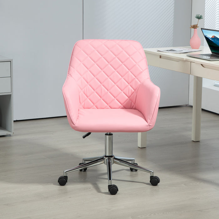 Home Office Chair Leather-Feel Fabric Swivel Chair with Armrests Pink