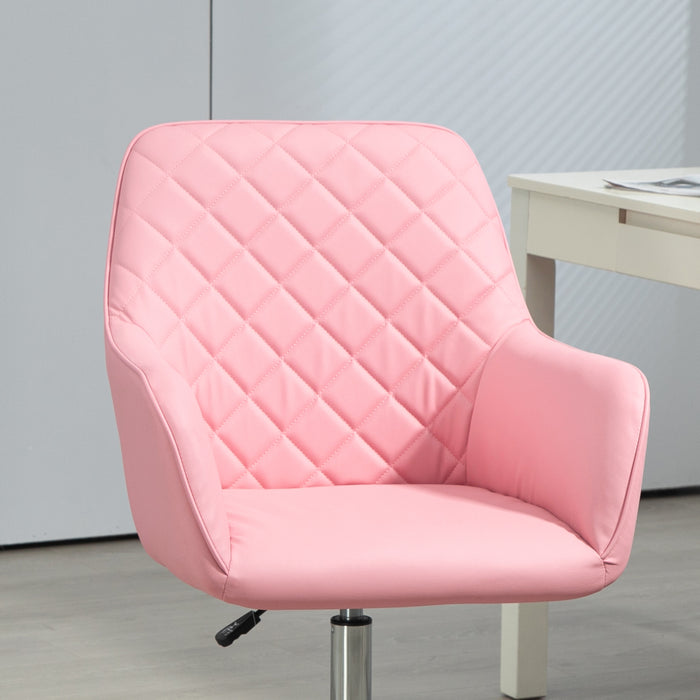 Home Office Chair Leather-Feel Fabric Swivel Chair with Armrests Pink