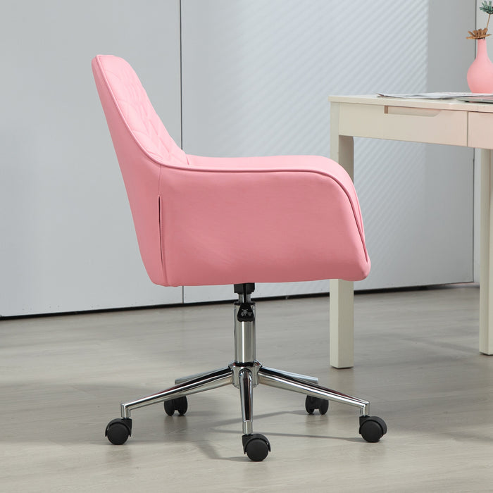 Home Office Chair Leather-Feel Fabric Swivel Chair with Armrests Pink