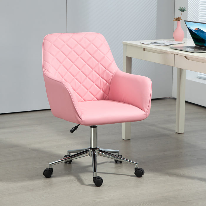 Home Office Chair Leather-Feel Fabric Swivel Chair with Armrests Pink