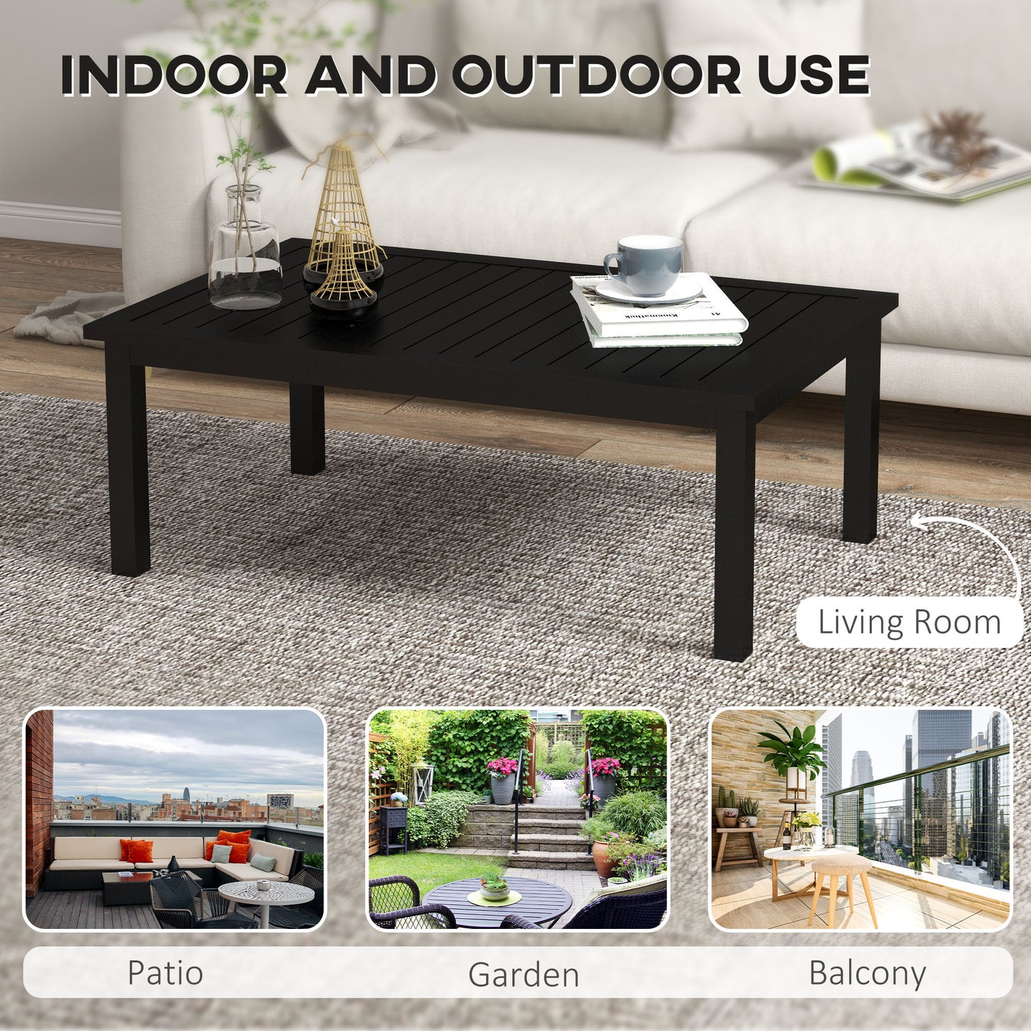 Aluminium Outdoor Coffee Table Patio Table, Black