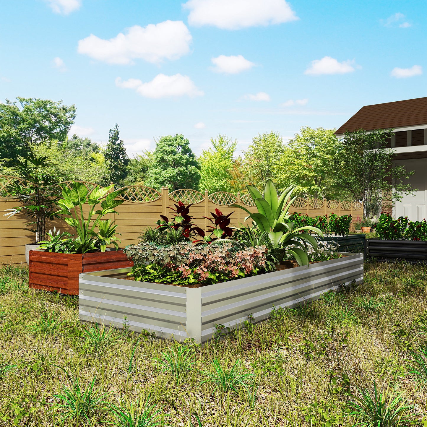 Galvanised Raised Garden Bed Metal Planter Box, Silver