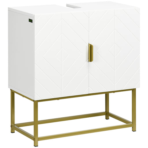 kleankin Bathroom Mirror Cabinet Under Sink Storage Cabinet Basin Cupboard with 2 Doors and Gold Steel Legs