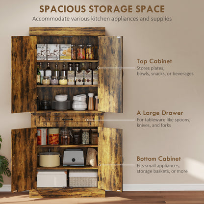 180cm Kitchen Pantry, KitchenStorage Cabinet with Shelves, Brown