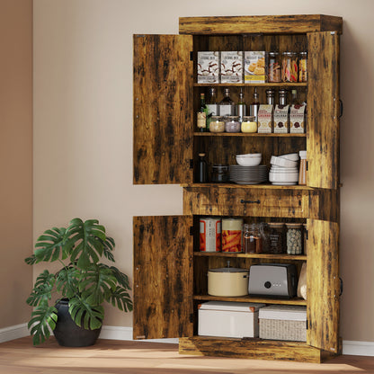 180cm Kitchen Pantry, KitchenStorage Cabinet with Shelves, Brown