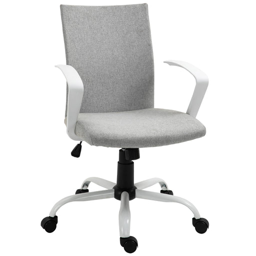 Office Chair Linen Swivel Computer Desk Chair Home Study Task Chair with Wheels, Arm, Adjustable Height, Grey