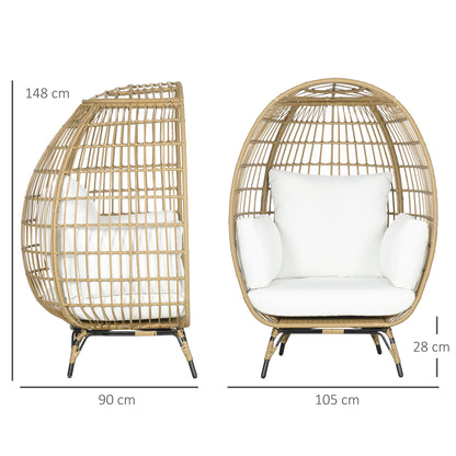 PE Rattan Egg Chair w/ Padded Cushions for Garden, Khaki