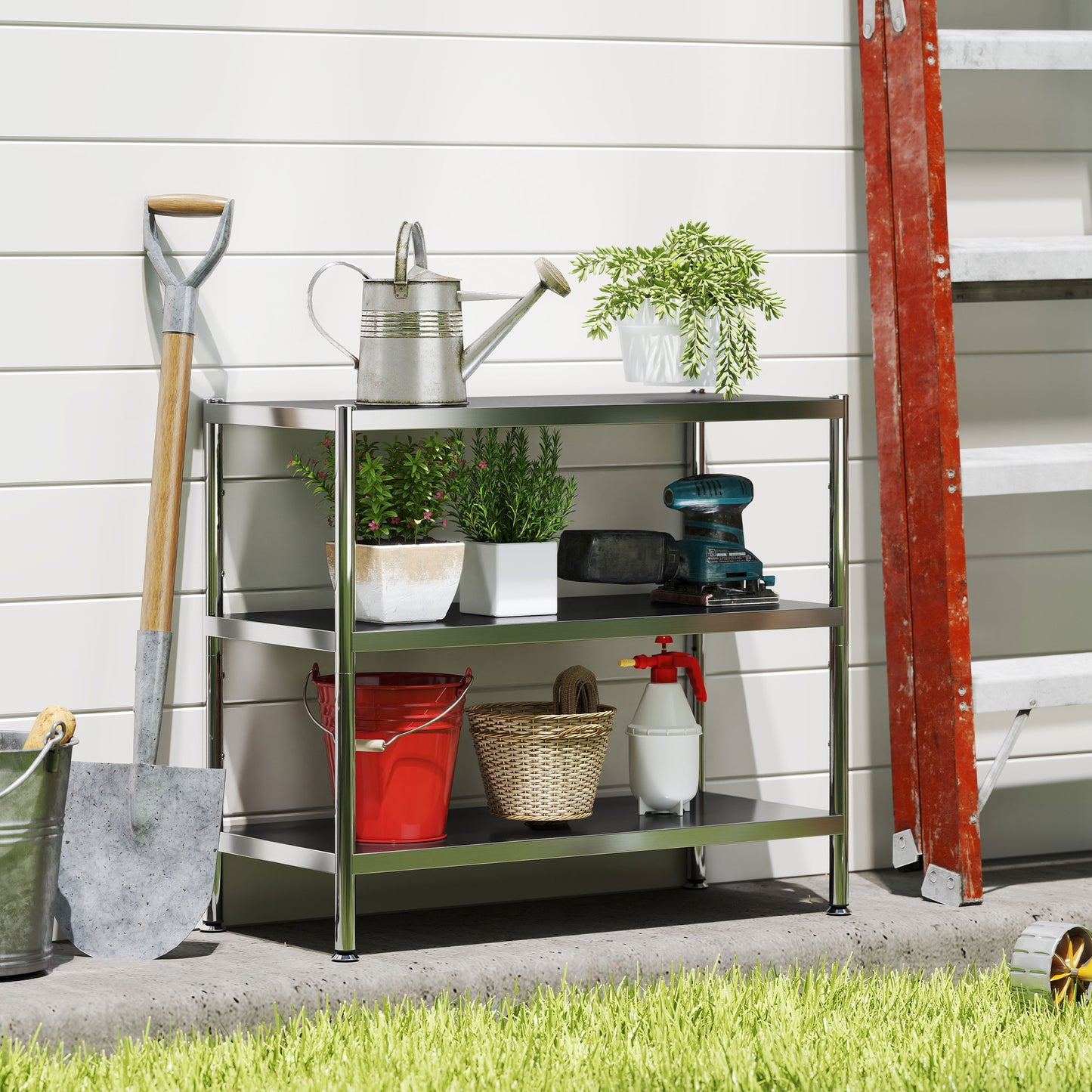 3-Tier Stainless Steel Bakers Rack, Microwave Stand for Small Spaces