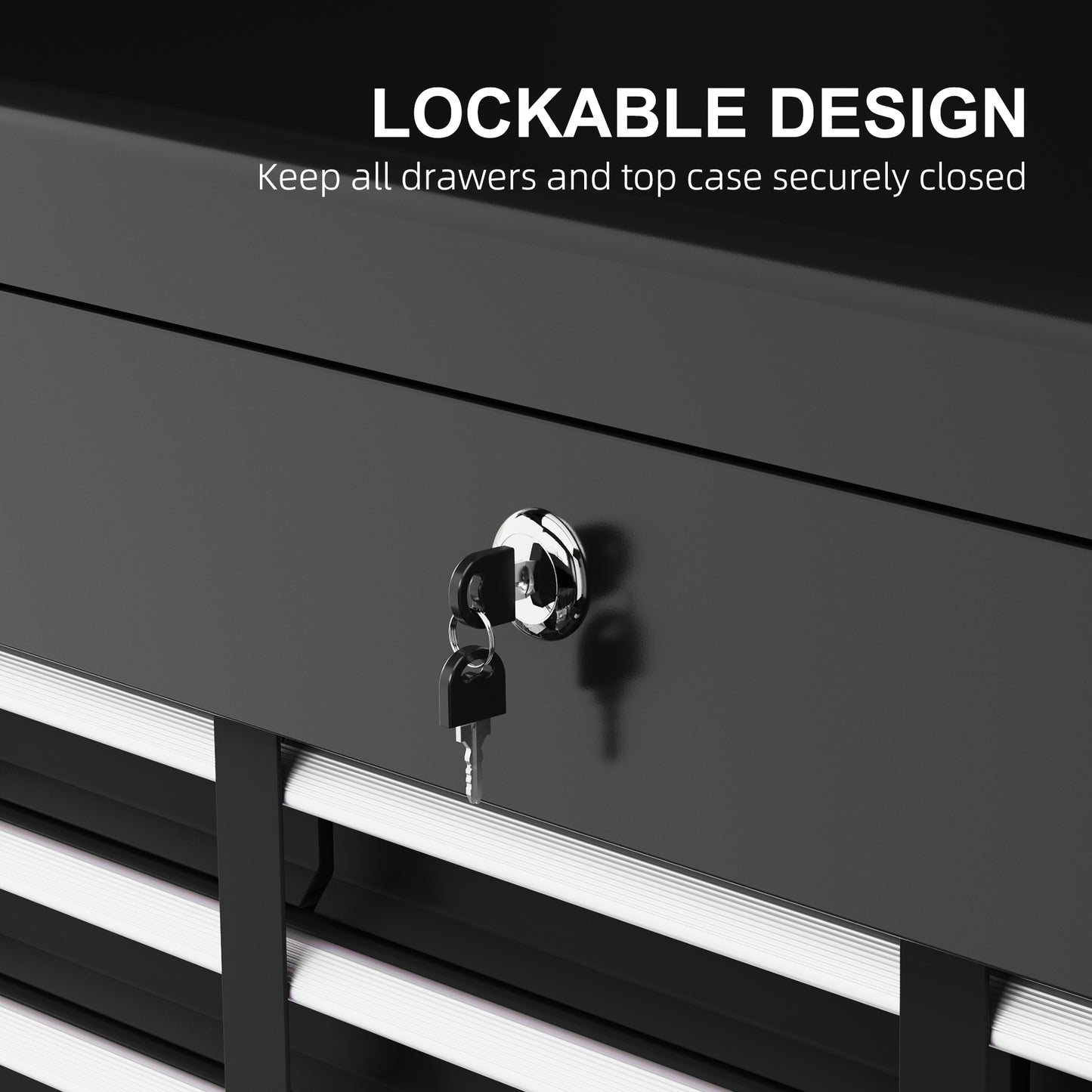 Lockable Metal Tool Chest w/ 6 Drawer, Ball Bearing Runners, Black