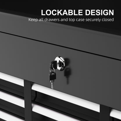 Lockable Metal Tool Chest w/ 6 Drawer, Ball Bearing Runners, Black