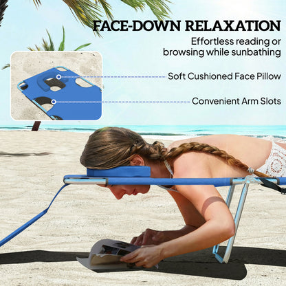 2 Sun Loungers with Reading Hole, Folding Garden Lounger, Blue