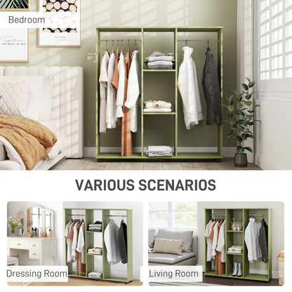 Mobile Double Open Wardrobe w/ Clothes Hanging Rail Colthing, Green