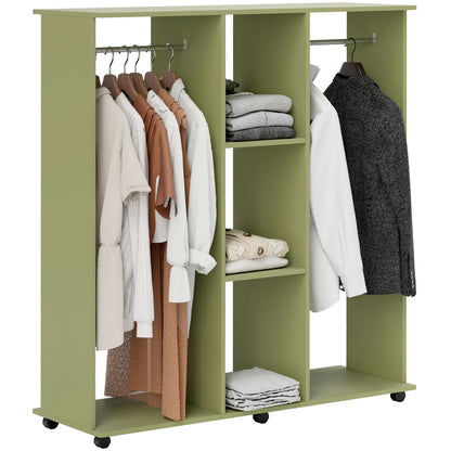 Mobile Double Open Wardrobe w/ Clothes Hanging Rail Colthing, Green