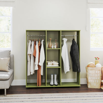 Mobile Double Open Wardrobe w/ Clothes Hanging Rail Colthing, Green