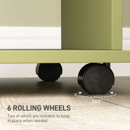 Mobile Double Open Wardrobe w/ Clothes Hanging Rail Colthing, Green