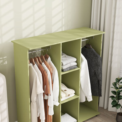 Mobile Double Open Wardrobe w/ Clothes Hanging Rail Colthing, Green