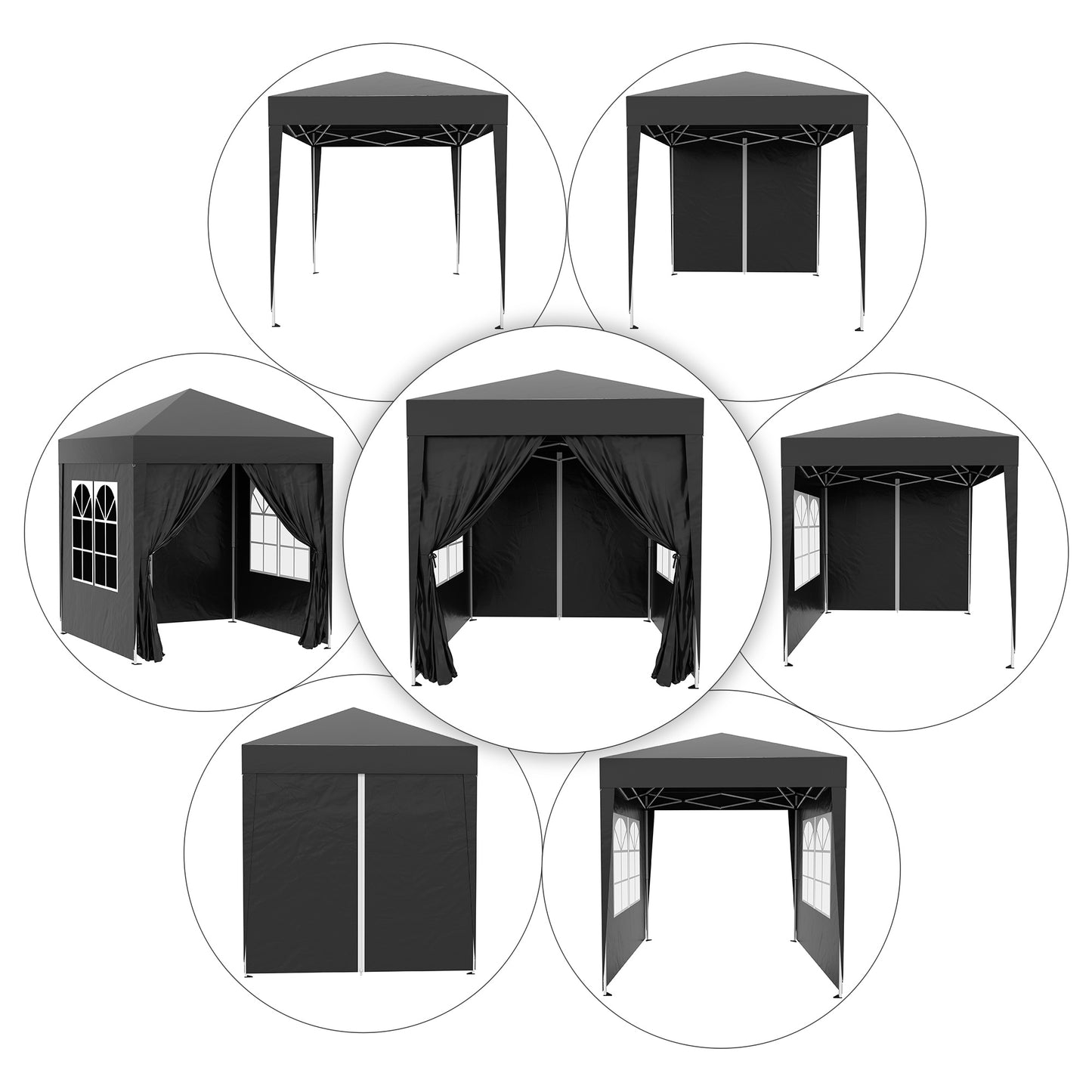 Outsunny 2m x 2m Garden Pop Up Gazebo Marquee Party Tent Wedding Awning Canopy New With free Carrying Case Black + Removable 2 Walls 2 Windows