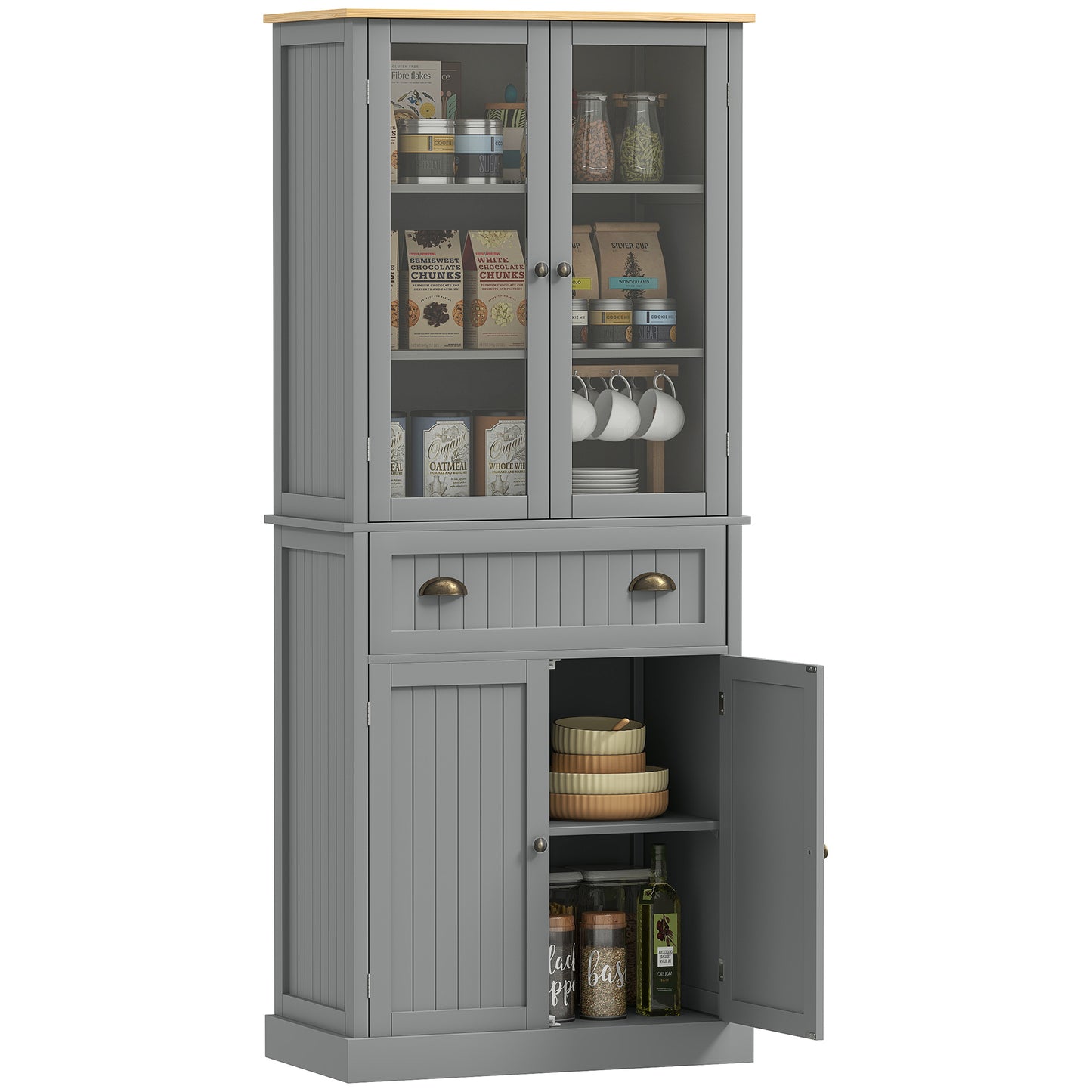 Tall Kitchen Cupboard, 5-tier Storage Cabinet with Adjustable Shelves