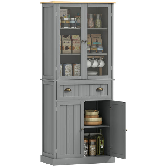 Tall Kitchen Cupboard, 5-tier Storage Cabinet with Adjustable Shelves