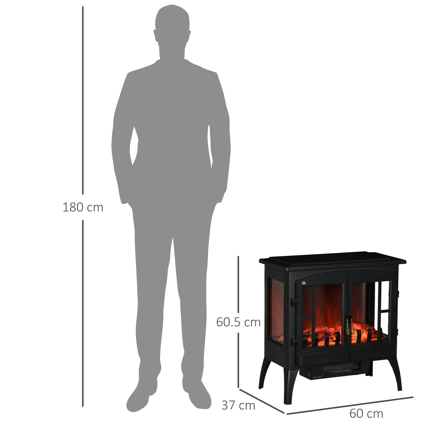 3-Sided Electric Fireplace Heater, Quiet Freestanding Fire Stove with LED Flame Effect, Level-less Temperature Control, Overheating Protection