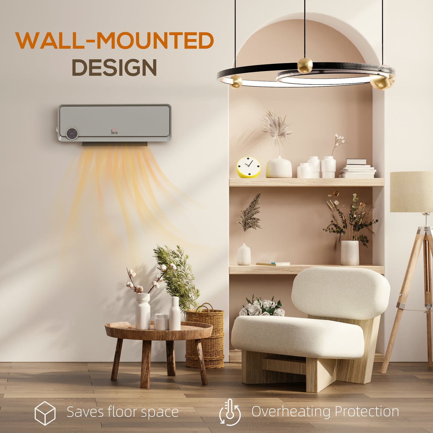 1000W/2000W Wall Downflow Heater Adjustable Temperature w/ Timer
