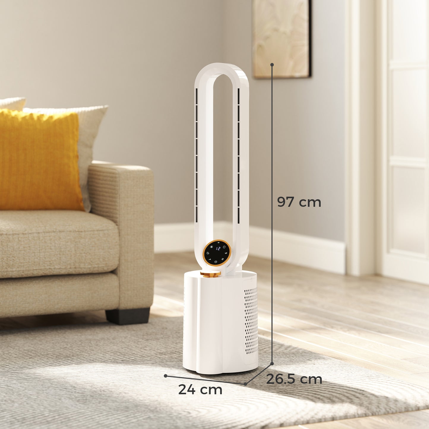 Bladeless Tower Fan with UV Sterilisation & Humidifier, Oscillation