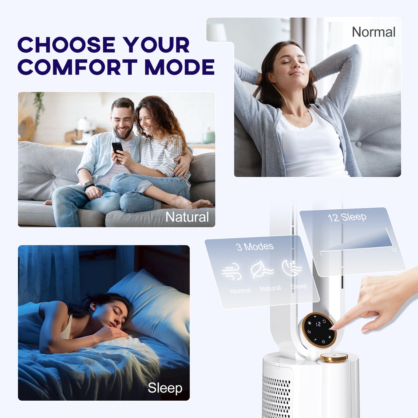 Bladeless Tower Fan with UV Sterilisation & Humidifier, Oscillation