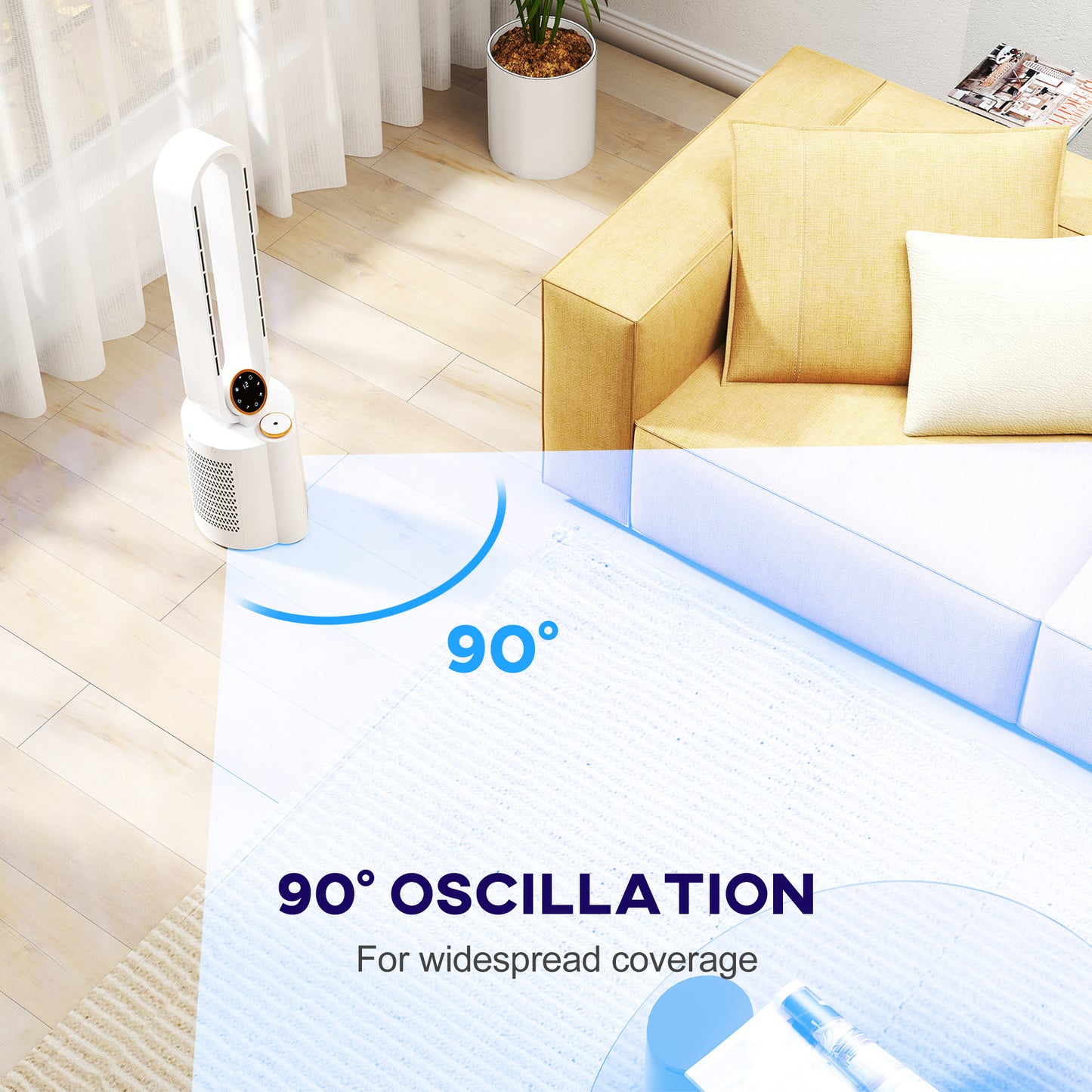 Bladeless Tower Fan with UV Sterilisation & Humidifier, Oscillation