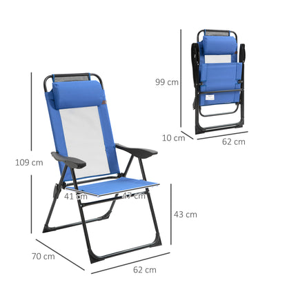 Garden Chairs Set of 2 Folding Camping Chair Recliners, Blue