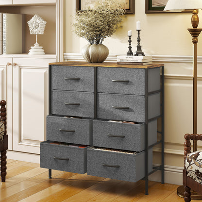 8 Drawer Fabric Chest of Drawers with Wooden Top, Rustic Brown