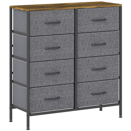 8 Drawer Fabric Chest of Drawers with Wooden Top, Rustic Brown