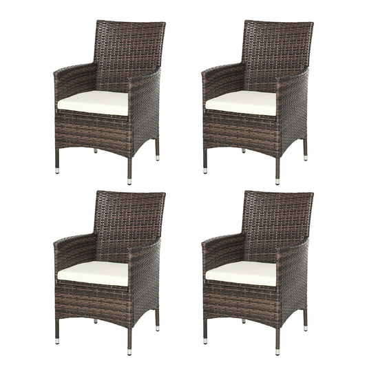 4 PC Rattan Chair Set, Patio Chairs Set, Cushioned Outdoor Rattan Furniture