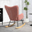 Velvet Rocking Chair with Lumbar Pillow, Rocker Armchair with Metal Legs and Wood Base for Living Room, Bedroom, Pink