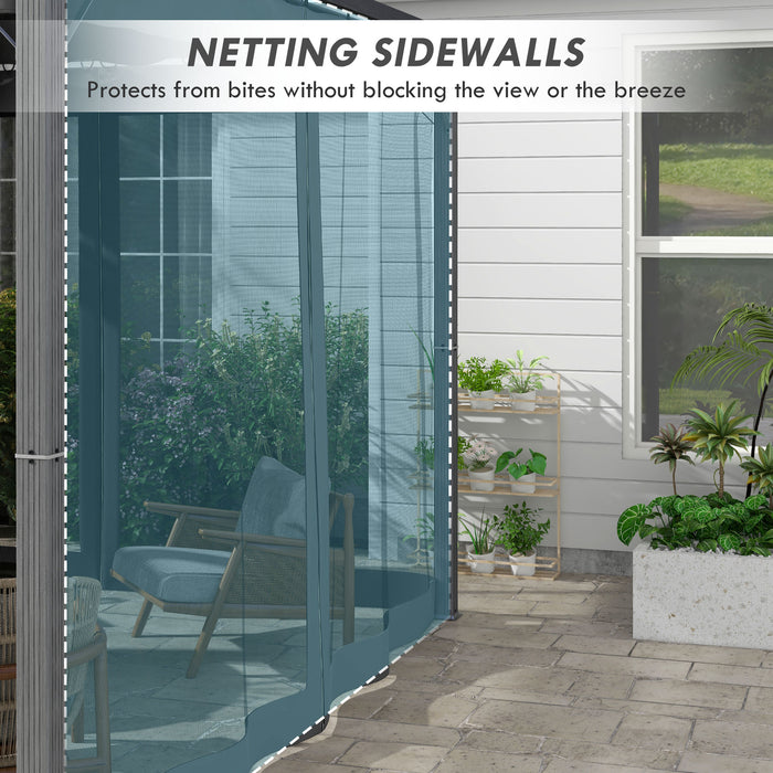 3 x 3 m Retractable Pergola, Garden Gazebo Shelter with Nettings, for Grill, Patio, Deck, Grey