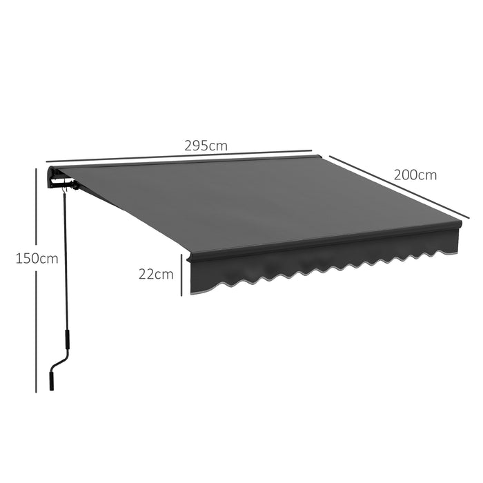 3 x 2m Electric Retractable Awning, Aluminium Frame, Dark Grey