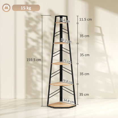 5-Tier Corner Bookcase, Floor Standing Shelving Unit, Natural