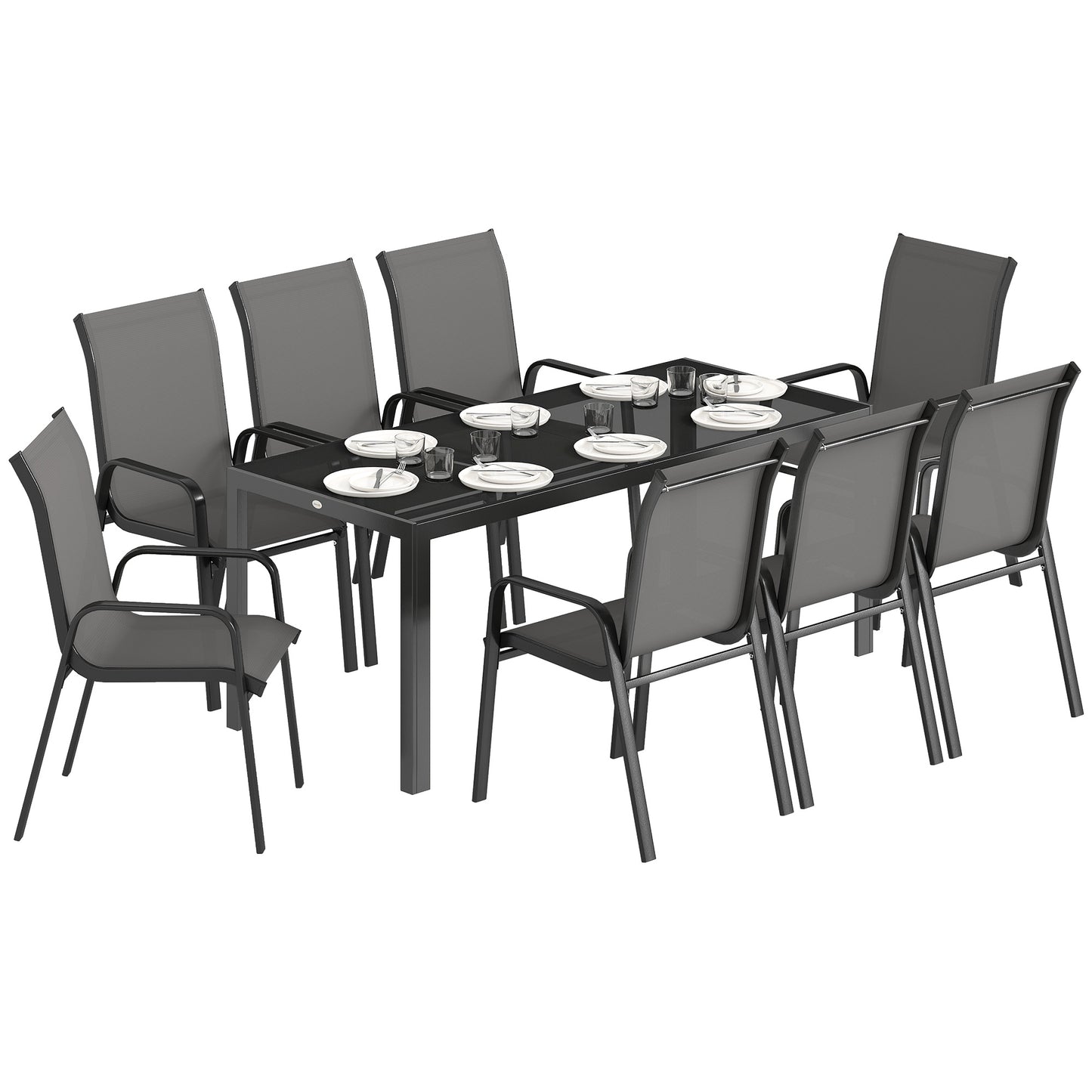 9 Pieces Patio Dining Set with Stackable Chairs, Dark Grey
