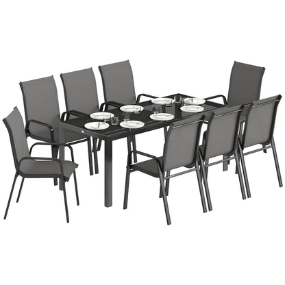9 Pieces Patio Dining Set with Stackable Chairs, Dark Grey