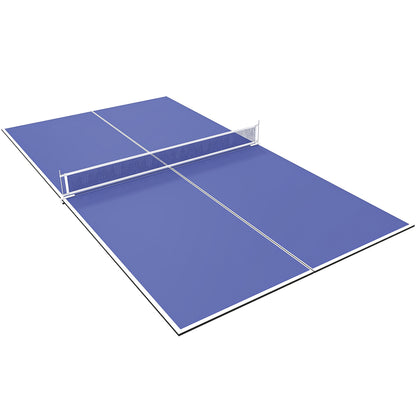 9 ft Folding Ping Pong Table Top for Billiard Tables, Regulation Sized Foldable Table Tennis Conversion Top with Net Set, Foam Padding, Net Storage Bag, Blue