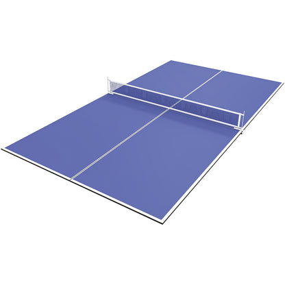 9 ft Folding Ping Pong Table Top for Billiard Tables, Regulation Sized Foldable Table Tennis Conversion Top with Net Set, Foam Padding, Net Storage Bag, Blue