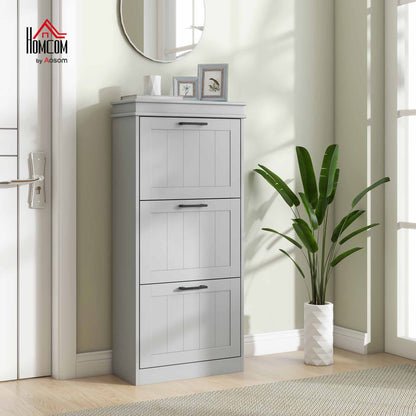 Slim Shoe Storage Cabinet with 3 Flip Drawers for Entryway, Grey