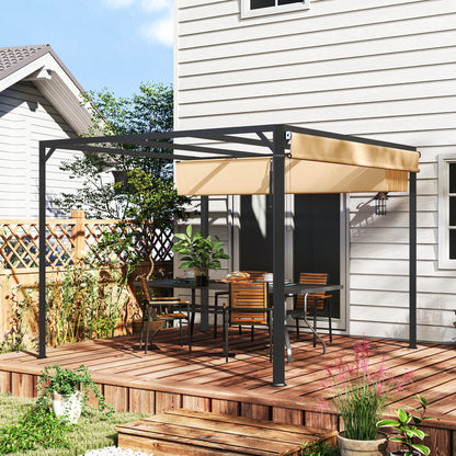 3 x 3(m) Pergola with Retractable Roof & Roller Shade, Khaki