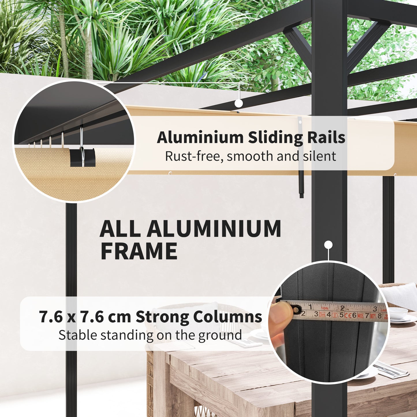 3 x 3(m) Pergola with Retractable Roof & Roller Shade, Khaki