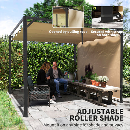3 x 3(m) Pergola with Retractable Roof & Roller Shade, Khaki