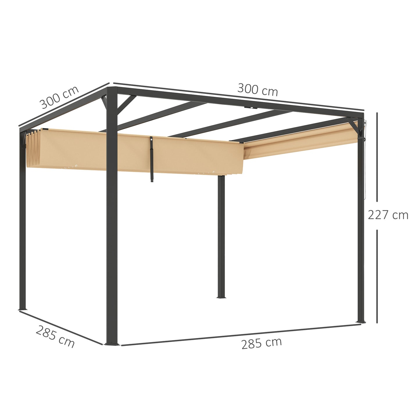 3 x 3(m) Pergola with Retractable Roof & Roller Shade, Khaki