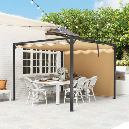 3 x 3(m) Pergola with Retractable Roof & Roller Shade, Khaki