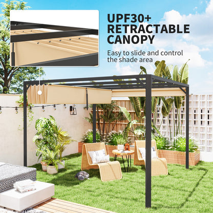 3 x 3(m) Pergola with Retractable Roof & Roller Shade, Khaki