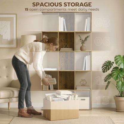 Geometric Bookshelf, 5-Tier S Shaped Bookcase, Rustic Brown