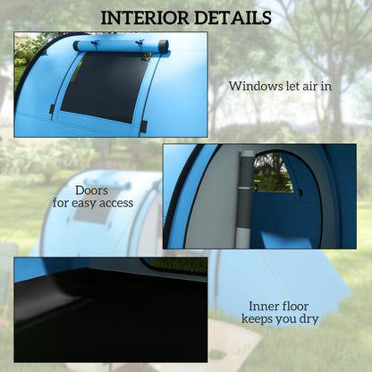 2 Room Camping Family Tent for 3-4 Man, 3000mm Waterproof, Sky Blue