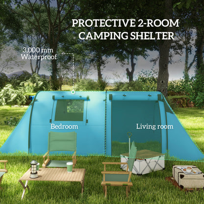 2 Room Camping Family Tent for 3-4 Man, 3000mm Waterproof, Sky Blue